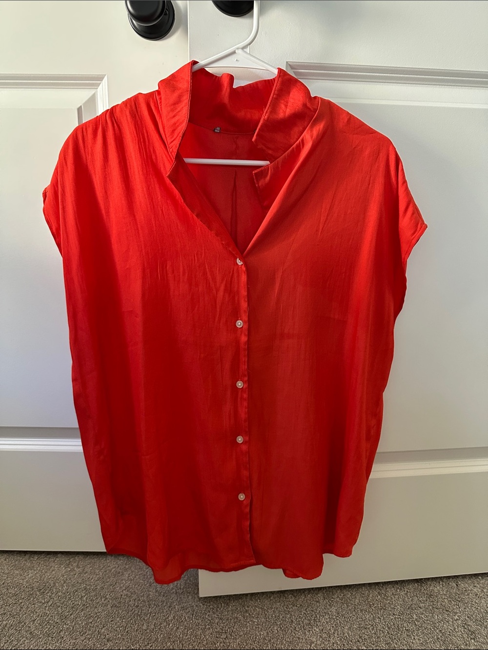 Tahari Vibrant Red Button-Down Cap Sleeve Blouse